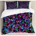 thumbnail image 1 of Checkered King Size Duvet Cover Set, Little Squares with Vibrant Colors in Diagonal Order Mosaic of Pixel Pattern, Decorative 3 Piece Bedding Set with 2 Pillow Shams, Multicolor, by Ambesonne, 1 of 3