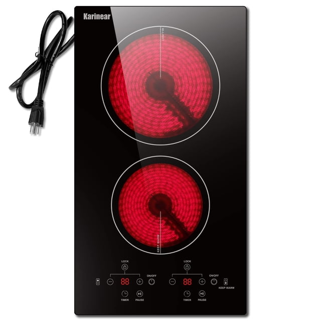 Estufa eléctrica Karinear, 2 quemadores, 120 V, cerámica, 30 cm, negra