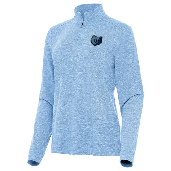Women's Antigua  Heather Powder Blue Memphis Grizzlies Mentor Quarter-Zip Mock Long Sleeve Top