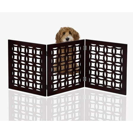 Dog Gate Freestanding 3 Panel Pet Gate, Foldable Dog Safety Fence for Stairs & Doorways Mahogany