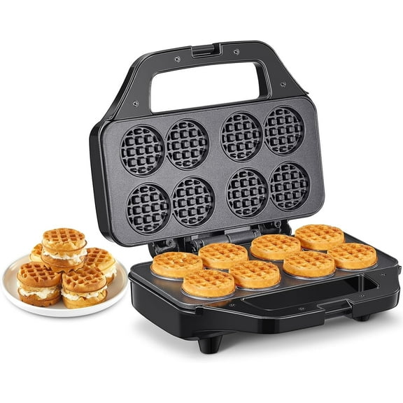 Reemix Mini Waffle Maker, 8-Square Non-Stick Waffle Iron, Compact & Fast Heating, Perfect for Kids, Family Breakfast, or Party Snacks