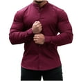 thumbnail image 2 of Utoimkio Men's Long Sleeve Shirts Casual Button Down Stand Collar Loose Fit Lightweight Shirts Cardigan Blouse Tops for Men, 2 of 5