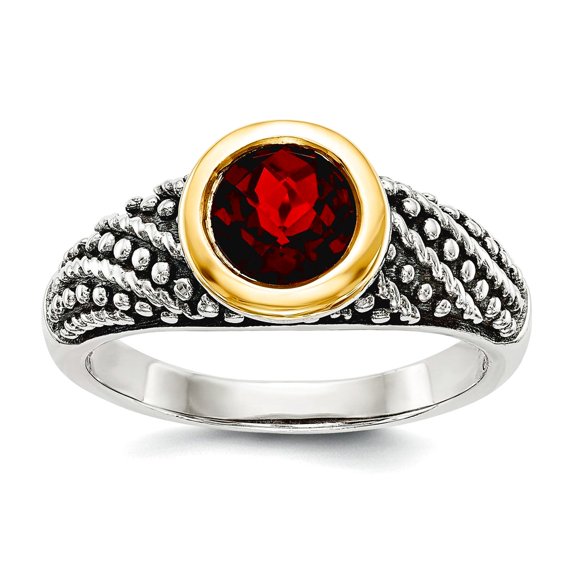 925 Sterling Silver Bezel Polished Oxidized With 14k Garnet Ring Size 6 Ring for Women - 1.00 cwt