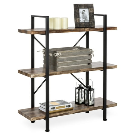 Best Choice Products 3-Tier Industrial Bookcase, Open Wood Shelves with Metal Frame, Home and Office Storage Display Furniture, (Best Wood For Bookshelves)