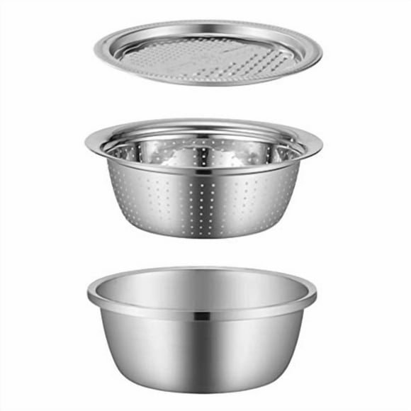 Cabilock 3pcs Vegetable Cutter Basket Slicer Set Kitchen Strainer Colander Stainless Steel Grater Fruit Drain Bowl Food Container for Home Use