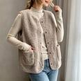 thumbnail image 5 of Ecqkame Women's Fuzzy Vest Sleeveless Button Down Loose Round Neck Casual Velvet Warm Fall Winter Outerwear with Pockets Khaki M, 5 of 6