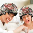 thumbnail image 6 of Shower Caps,Pioneer Flower Floral Print Pattern Waterproof Shower Cap for Women 4 Pieces,Double Reusable Hair Cover for Shower PEVA Elastic Stretch Hem, 6 of 7