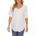thumbnail image 1 of Mujer Hombro Frío Top Cuello En V Manga Con Volantes Color Puro Transpirable Encaje Patchwork Dobladillo Camisa Casual Blanco S, 1 of 6