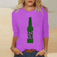 thumbnail image 2 of Pompotops T-Shirt d'Été Décontracté pour Femmes Imprimé Bière Col Rond Manches 3/4 Ample en Solde, 2 of 5