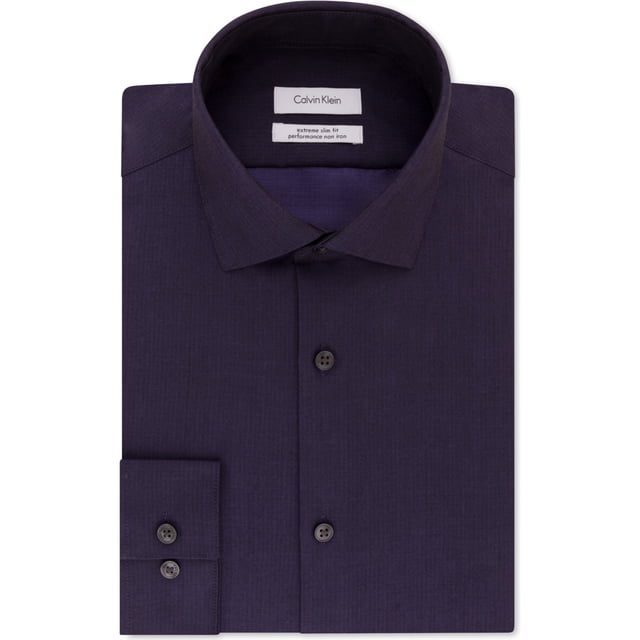 Calvin Klein - Camisa de vestir con botones para hombre sin planchado, color morado, cuello de 17 pulgadas, manga de 32 a 33 pulgadas