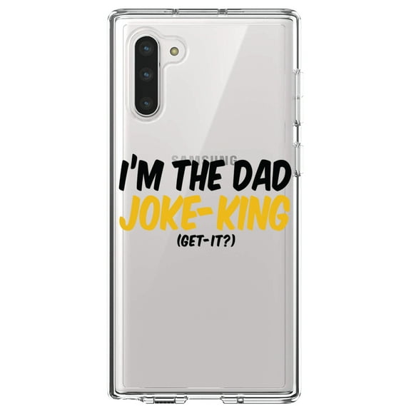 DistinctInk Clear Shockproof Hybrid Case for Samsung Galaxy Note 10 (6.3" Screen) - TPU Bumper Acrylic Back Tempered Glass Screen Protector - I'm the Dad Joke-King (Get-It?)