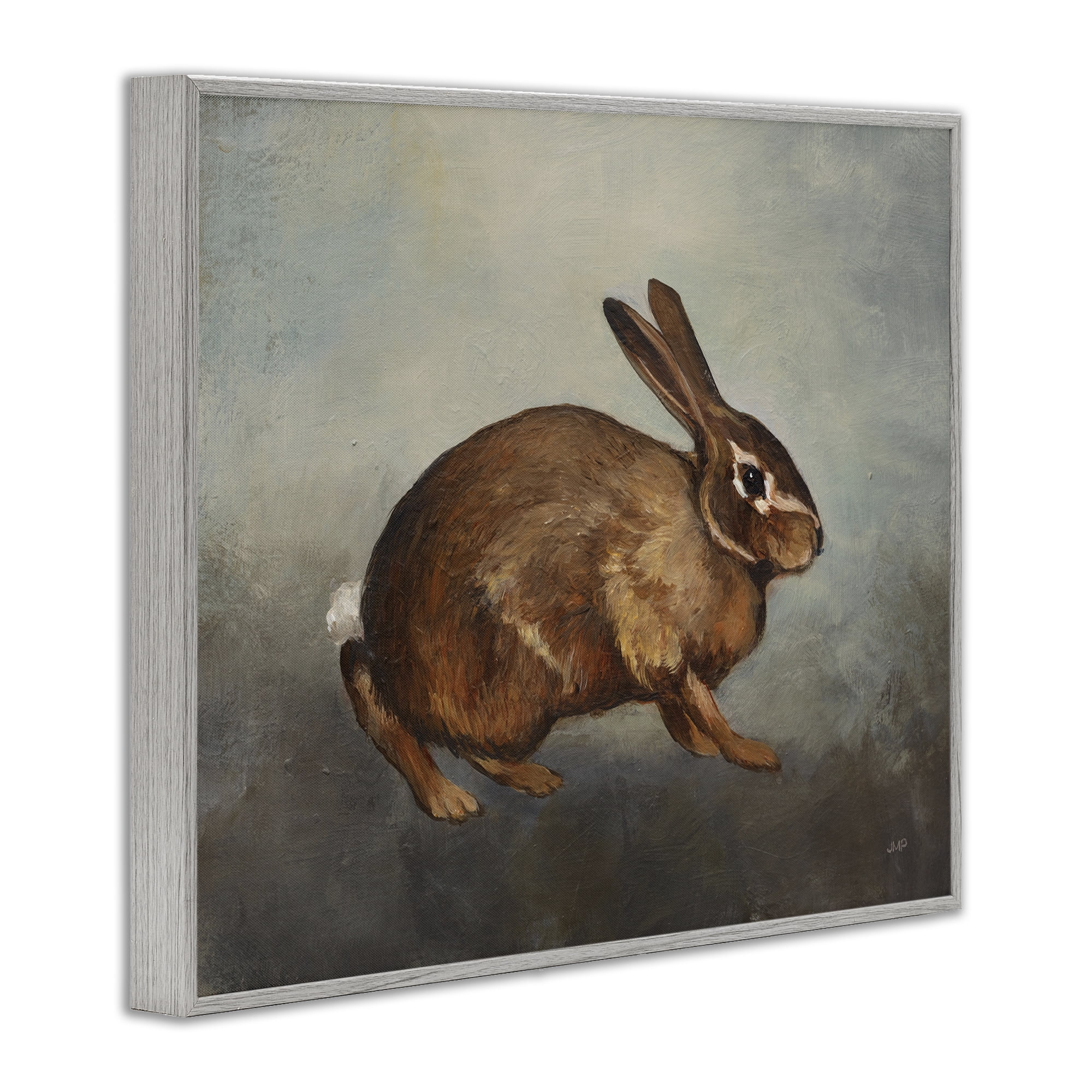 Stupell Industries Brown Rabbit on Grey Animals & Insects Painting Gray Framed Art Print Wall Art, 14 x 11