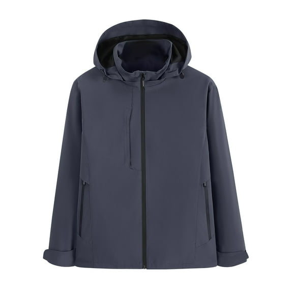Windbreaker Jacket Men's Zip Front Windbreaker Jacket Unisex Hooded Long Sleeve Solid Zipper Outdoor Detachable Hardshell Coat Gray M