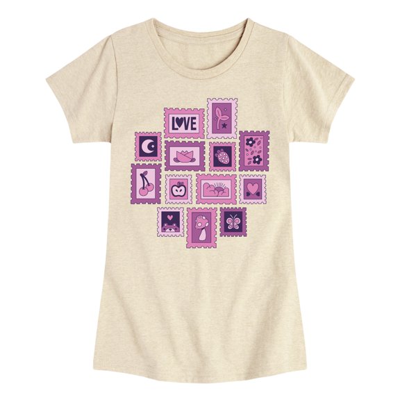 Instant Message - Purple Stamp Grid - Youth Girls Fitted Short Sleeve T-Shirt