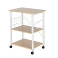 thumbnail image 4 of Ktaxon 3 Shelf Mobile Kitchen Serving Cart Multifunction Baker's Rack Microwave Oven Stand Shelf Cart on Wheels with 10 Hooks, Easy Assembly, Light Beige/White, 4 of 11