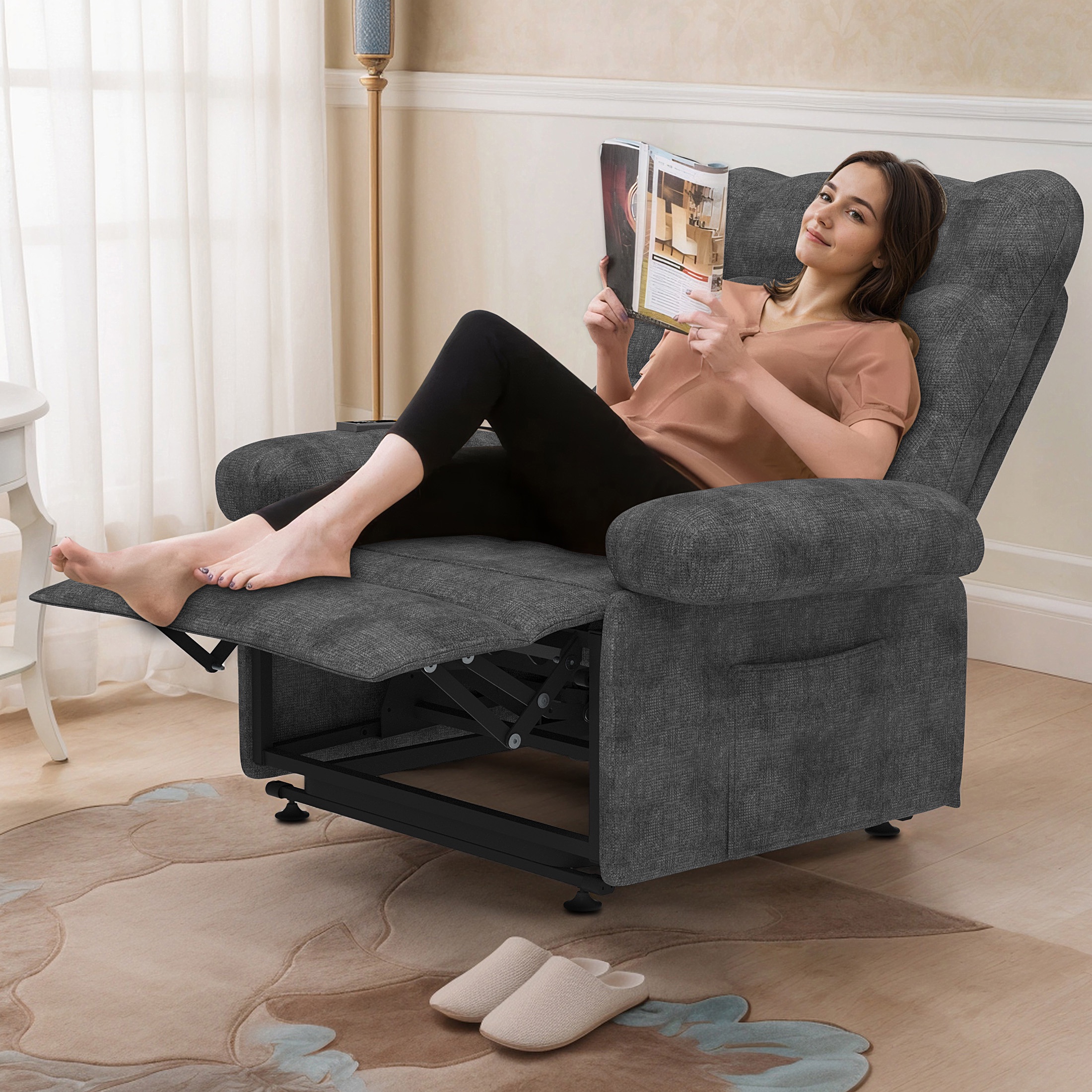 Power Lift Recliner Chair Lift Chair, HSUNNS Recliners for Elderly and Adults with Remote and Side Pockets, Heavy Duty Reclining Mechanism Reclining Sofa Chair for Living Room, Gray