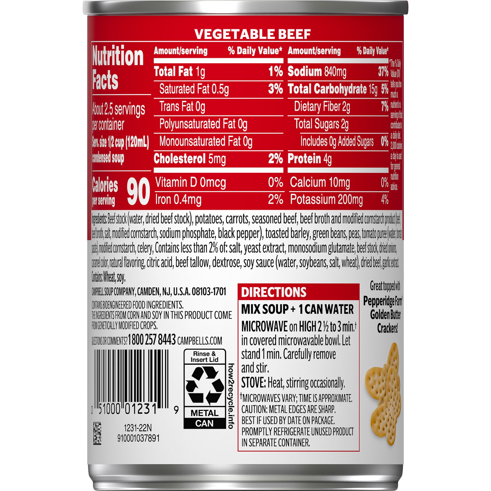 (12 pack) Campbell's Condensed Vegetable Beef Soup, 10.5 oz Can