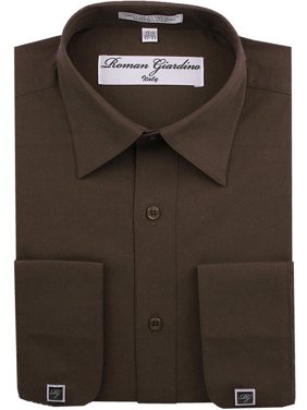 Roman Giardino Menâs Regular Fit Long Sleeve Button Dress Shirt Adjustable Cuffs W/ Free CuffLinks
