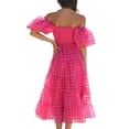 thumbnail image 4 of Biekopu Women's Summer Casual A-line Dress,Short Puff Sleeve Off Shoulder Midi Plaid Dress, 4 of 7