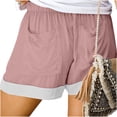 thumbnail image 7 of Oiangi Womens Flat Front Shorts Color Block Summer Shorts Elastic Waist Drawstring Holiday Travel Shorts with Pockets Pink L, 7 of 7