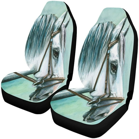 ZHANZZK Set of 2 Car Seat Covers Cool White Horse Universal Auto Front Seats Protector Fits for Car,SUV Sedan,Truck