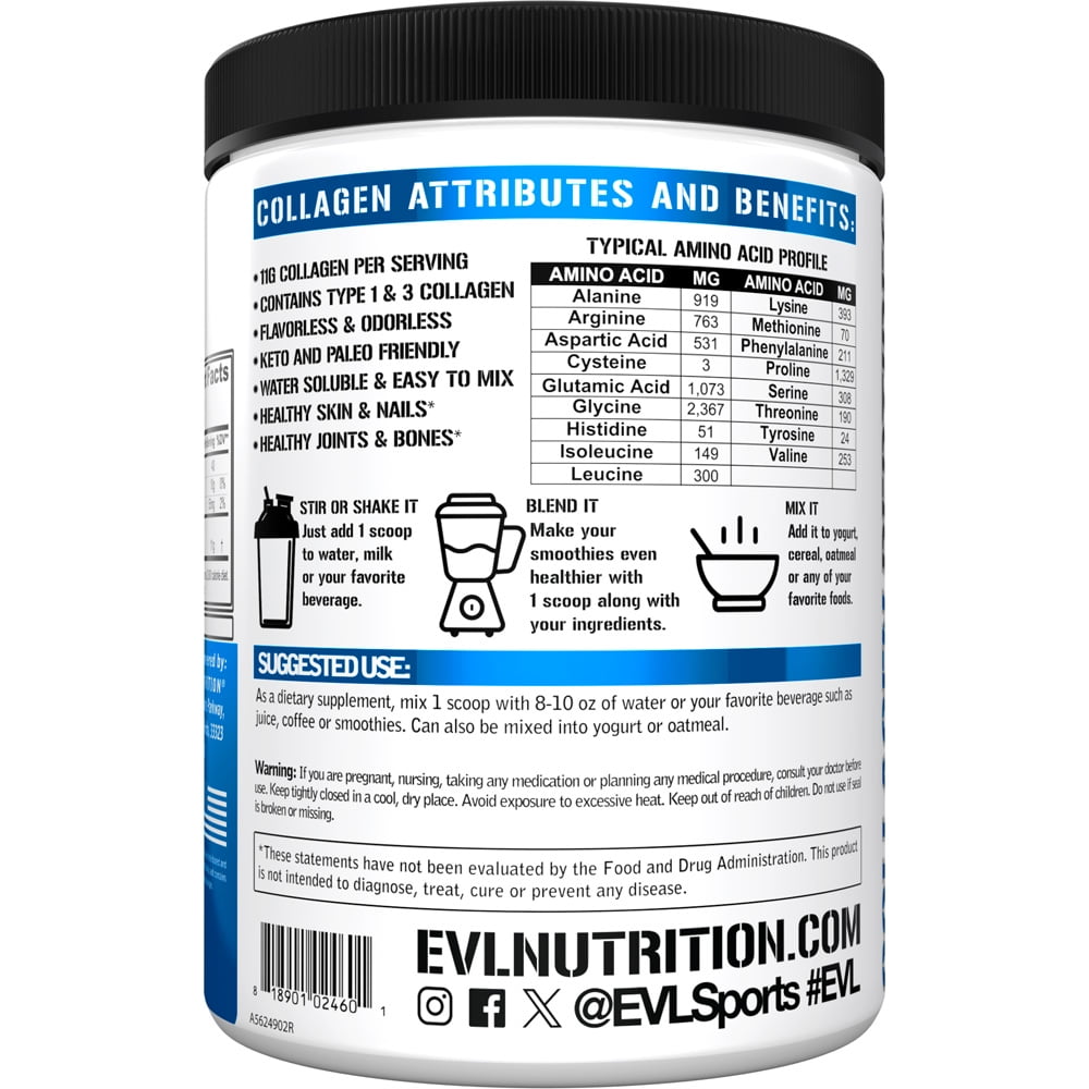 Collagen Peptides Powder for Bone & Joint Support - Hair Skin and Nails Vitamins - EVL Hydrolyzed Collagen Powder Supplement 30 Servings