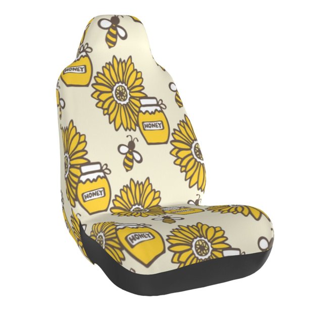 Fotbe Cartoon Honey Pot Bee Sunflower Funda para Asiento de Auto con Estampado – Impermeable y Antisudor – Ajuste Universal, Lavable a Máquina, Antideslizante (1 Pieza)