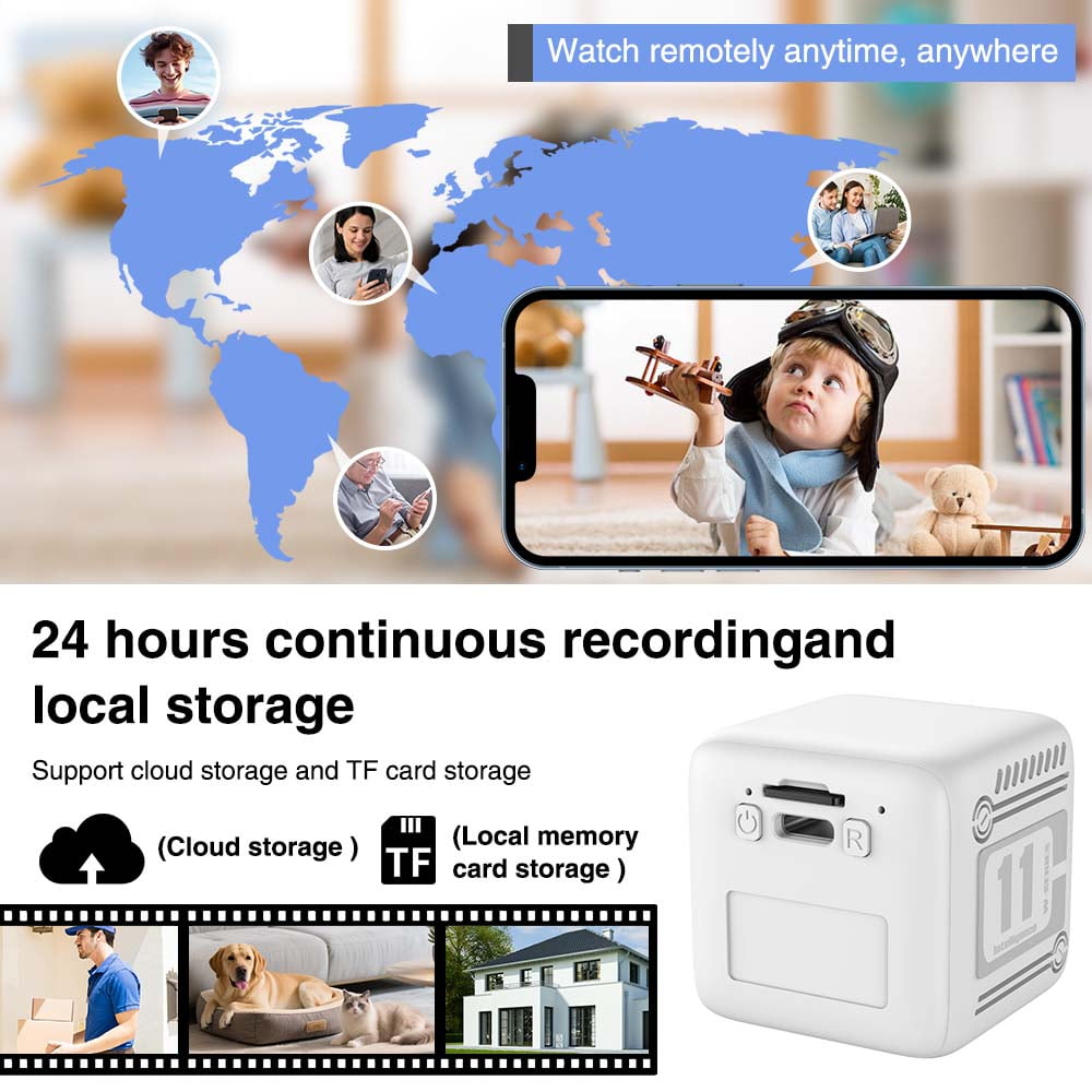 Wiher Small Security Camera Wireless, 1080P Mini Indoor/Outdoor Camera with 8Hrs Battery, Night Vision, Motion Detection Alert, Cloud & TF Storage, 4 Users View Same Time, for Home/Baby/Pet(White)