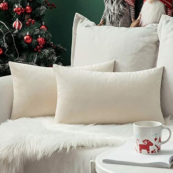 Eryueer Velvet Soft Decorative Square Throw Pillow Case Cushion Covers Pillowcases for Livingroom Sofa Bedroom with Invisible Zipper 12"x12" 2 Pieces Cream White