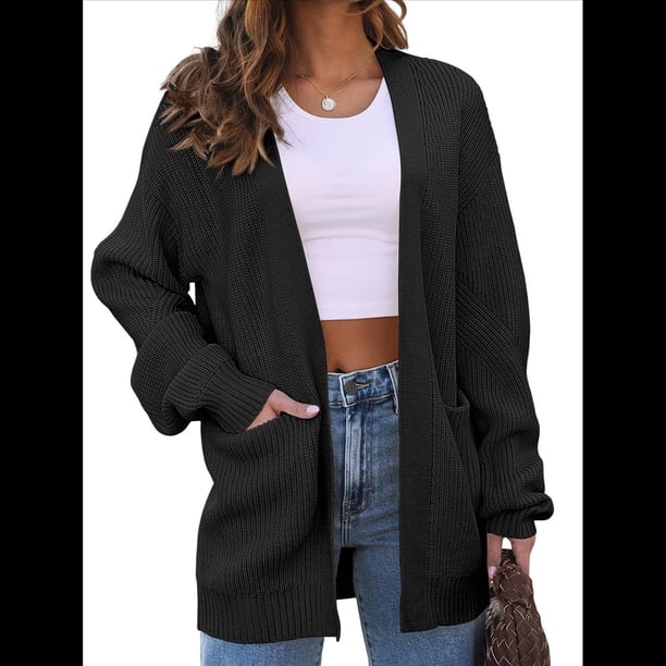 Cárdigan Extragrande de Punto Suave para Mujer con Bolsillos Negro XXL