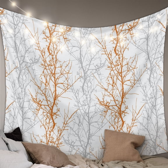 Orange Gray Tapestry for Bedroom Wall Hanging Tapestry, Pastoral Botanical Branch Aesthetics Ceiling Backdrop Tapestries Poster Blanket Wall Decor for Teens Room Living Room Dorm 51" x 59"