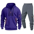 thumbnail image 4 of Havenre Mens Sweatsuits 2 Piece Set Fleece Half Zip up Stand Collar Long Sleeve Hoodies and Cargo Sweatpants Set Casual Athletic Tracksuits Fall Winter Jogging Suit with Multi-Pockets Purple XXL, 4 of 4