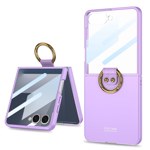 Feishell for Samsung Galaxy Z Flip 7 Case with Finger Ring Holder,Ultra Thin Shockproof Durable Hard PC Cover Bulit-in Screen Protector for Samsung Galaxy Z Flip 7,Purple