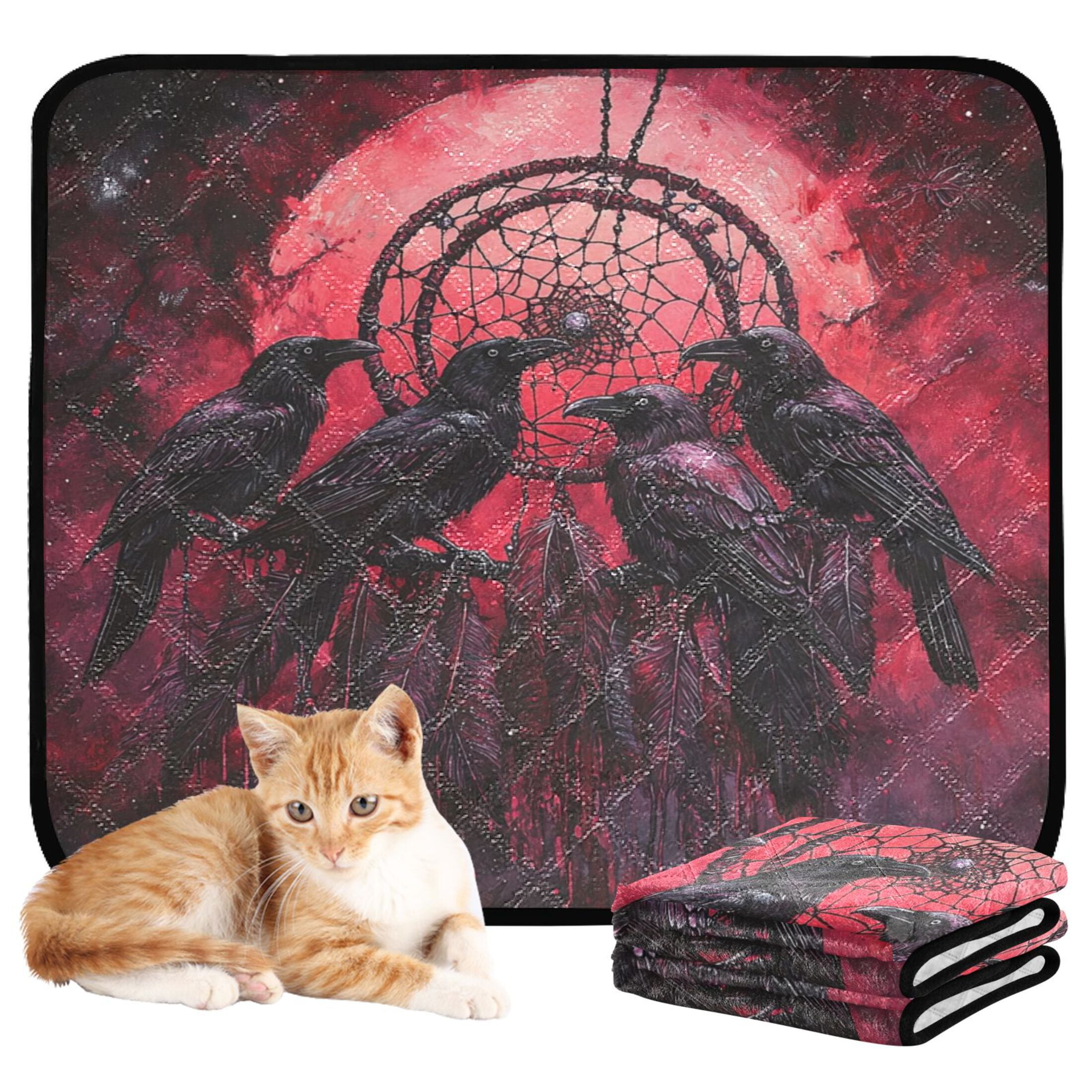 Qxltty Red Moon Crow Cat litter Pads Pet Set of 2 Diaper Mats Center Anti-leakage Layer Absorbent Soft and Comfortable