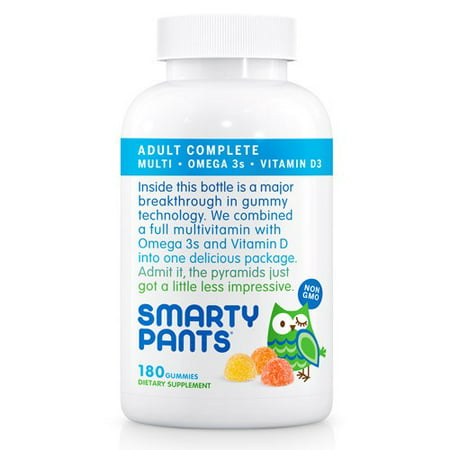 SmartyPants Gummy Vitamins: Adult Complete: Multivitamin, Omega 3s and Vitamin D3, Orange Lemon and Strawberry Banana,180