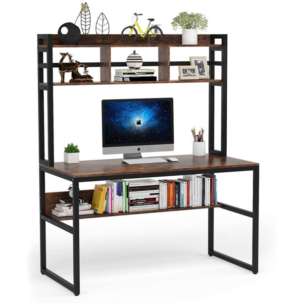 Computer Desk With Hutch 47 Inch Rustic Office Desk Study Writing Workstation With Under Top Storage Shelf For Home Office Use Walmart Com Walmart Com