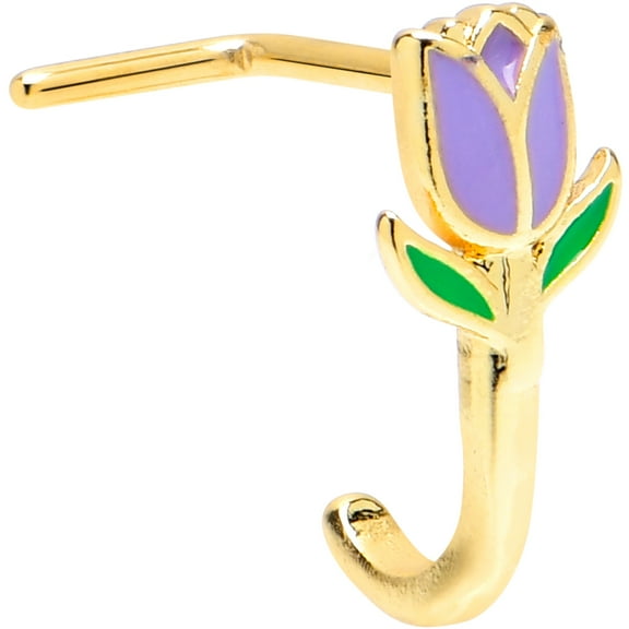 Body Candy Womens 20G 7mm 316L Stainless Steel Bright L Shaped Nose Ring Tulip Flower Purple Nose Stud Body Piercing Jewelry