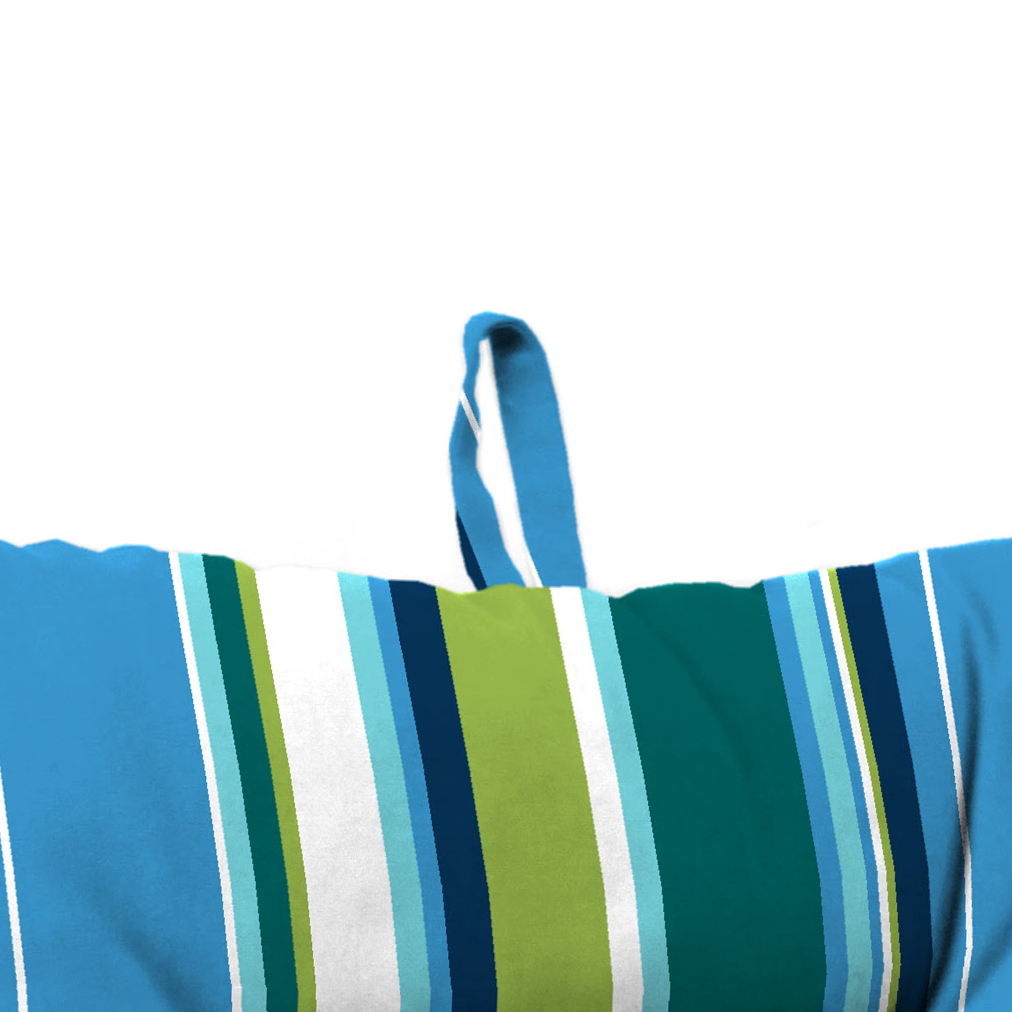 Jordan Manufacturing 38" x 21" Covert Capri Blue Stripe Rectangular Outdoor Wrought Iron Chair Cushion with Ties and Hanger Loop