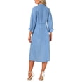 thumbnail image 3 of INSPIRE CHIC Women's Jean Dress Loose Fit 3/4 Sleeve Button Down Midi Denim Dress L Light Blue, 3 of 6