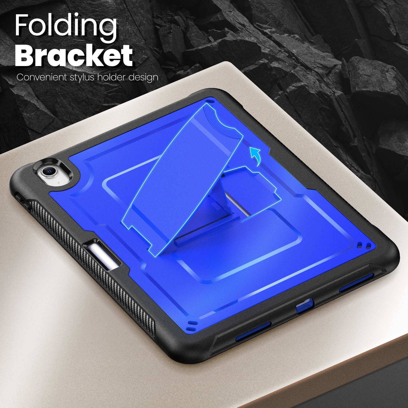 ELEHOLD Rugged Case with Pencil Holder For iPad Air 11-inch M3 (2025) / M2 (2024), Built-in Kickstand Double-Layer Protection Full-Body Shockproof Cover For Apple iPad Air 11 (2025/2024),Blue