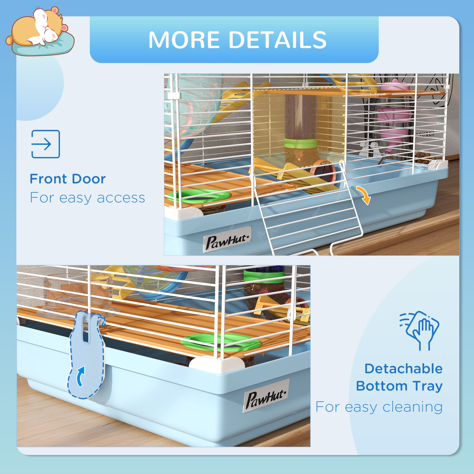 PawHut 18" 5-Tier Hamster Cage with Wheel and Water Bottle, Light Blue