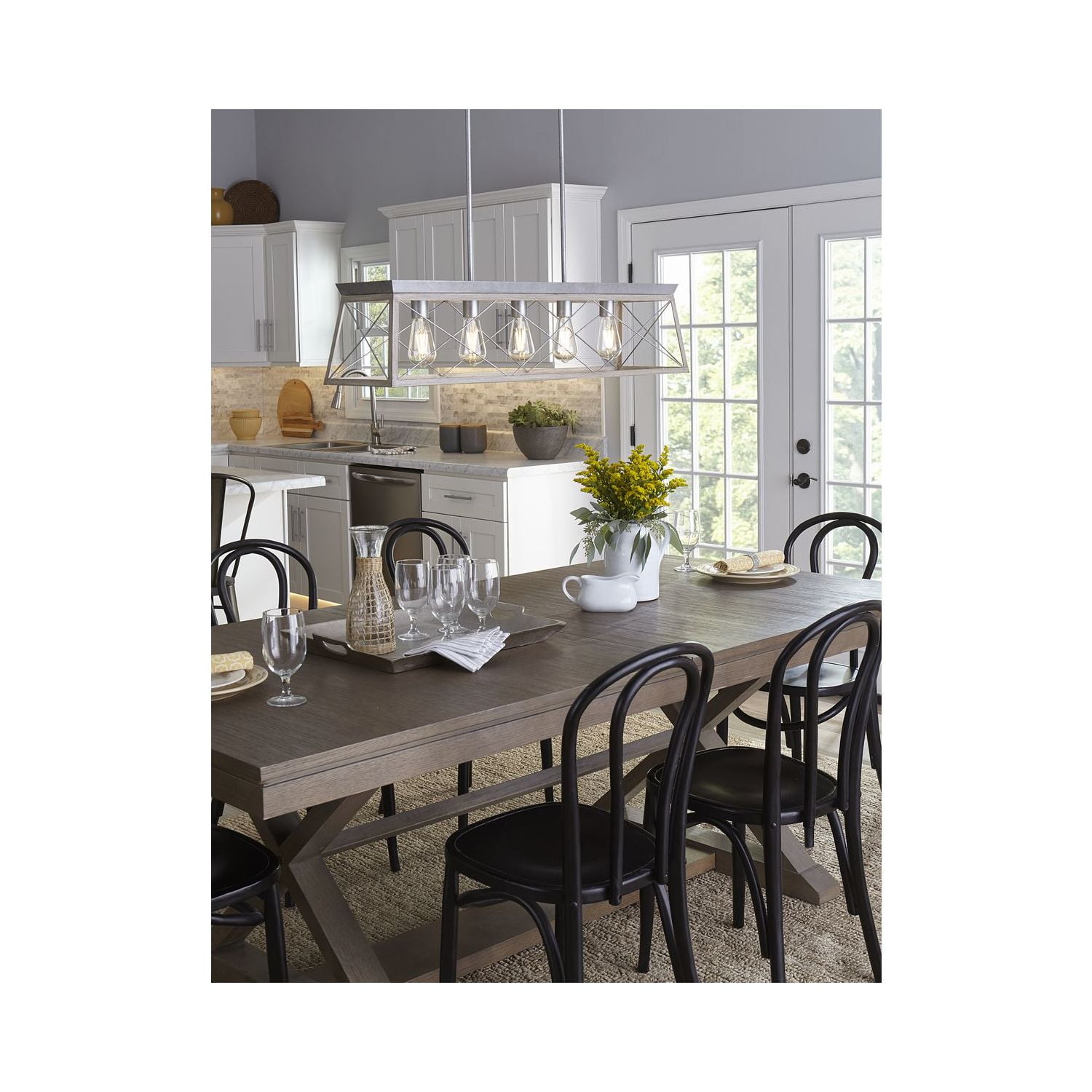Briarwood Collection Five-Light Galvanized and Bleached Oak Farmhouse Style Linear Island Chandelier Light