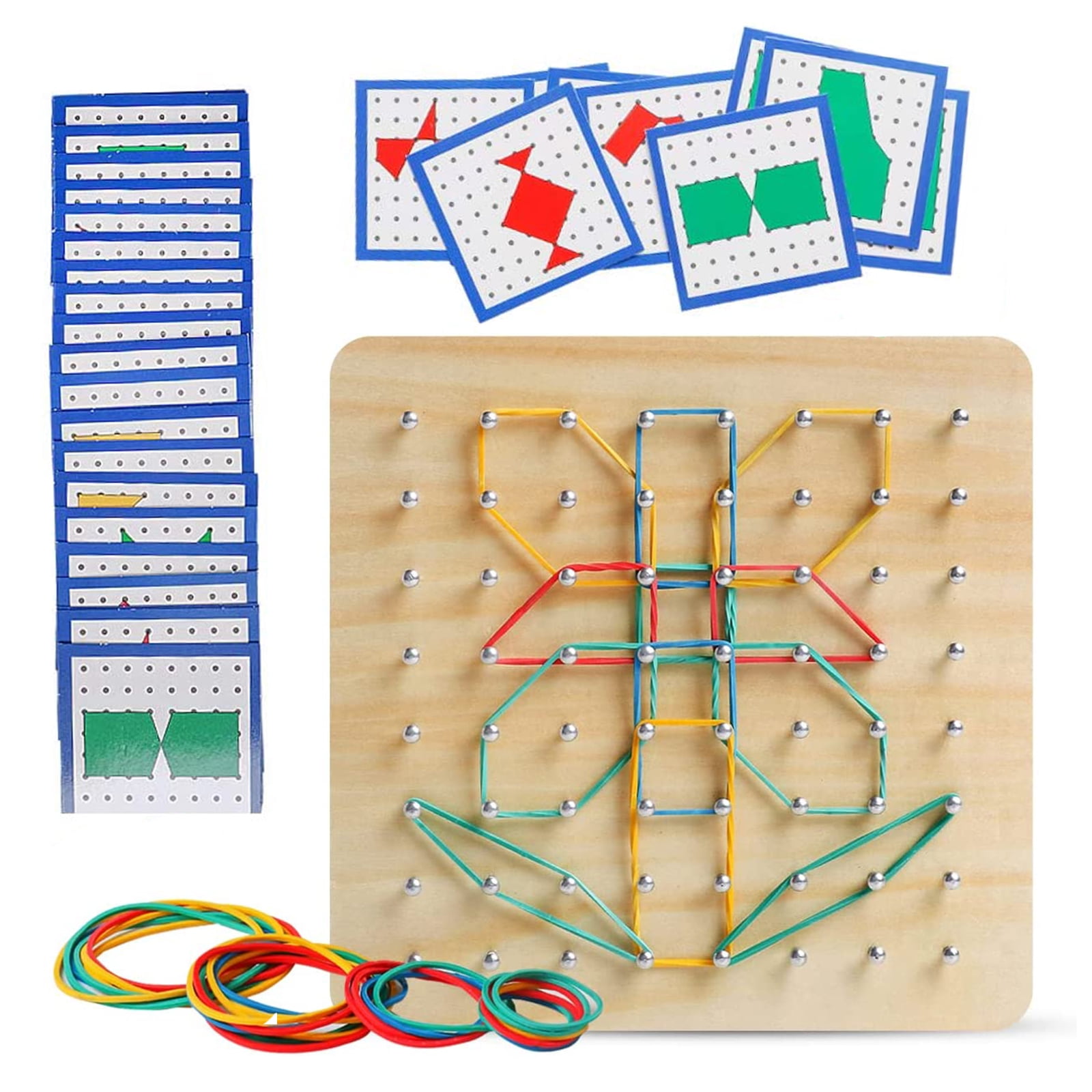 Wooden Montessori Geoboard Mathematical Manipulative Toy with Cards for Kids 