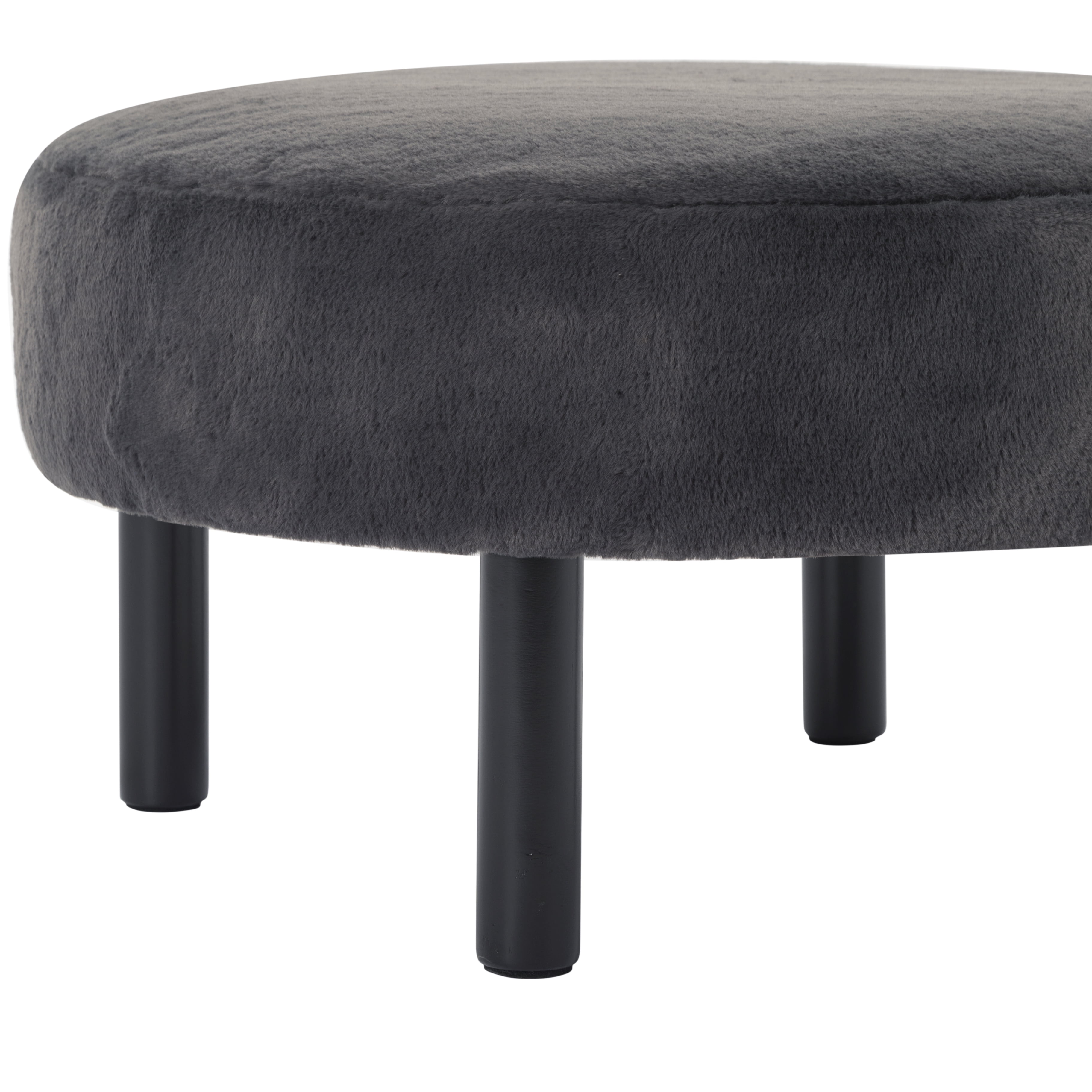 BSHTI 27.56 Inch Plush Round Ottoman with Faux Rabbit Fur, Sturdy Solid Wood Legs for Living Room, Accent Seat & Footrest(Dark Gray)