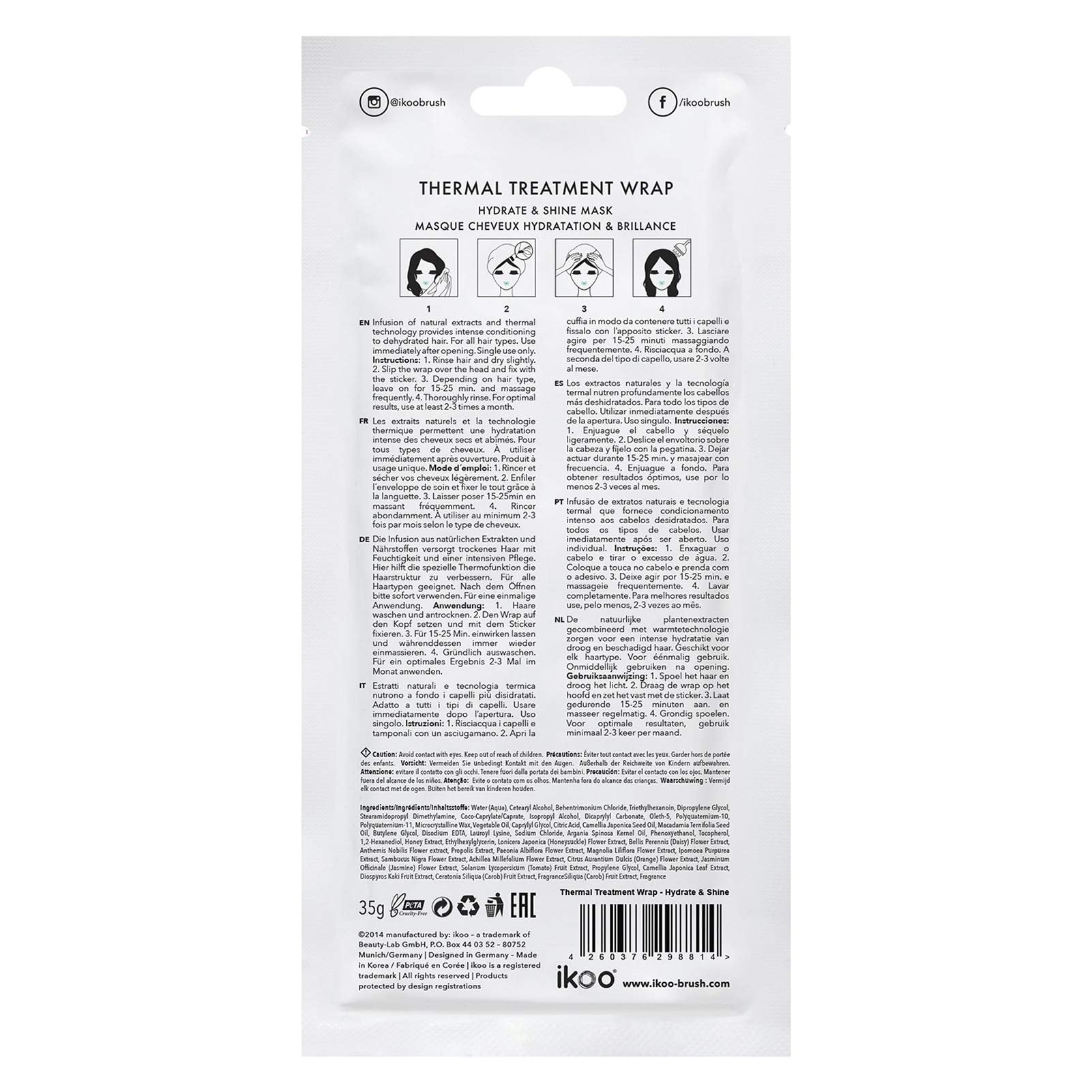 ikoo Infusions - Thermal Treatment Wrap - Heated Hair Cap for Dry and  Brittle Hair, Deep Conditioning, Cruelty-Free and Paraben-Free - Hydrate &  Shine, 1 Pack 