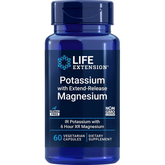 Life Extension Potassium with Extend-Release Magnesium – Heart health supplement for blood pressure support with two essential minerals – Non-GMO, vegetarian, gluten-free – 60 capsules