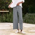 thumbnail image 5 of CIENVNSTG Linen Pants Women Wide Leg Elastic High Waist Cropped Trousers Summer Fashion Business Casual Work Pant with Pockets Gray S, 5 of 7