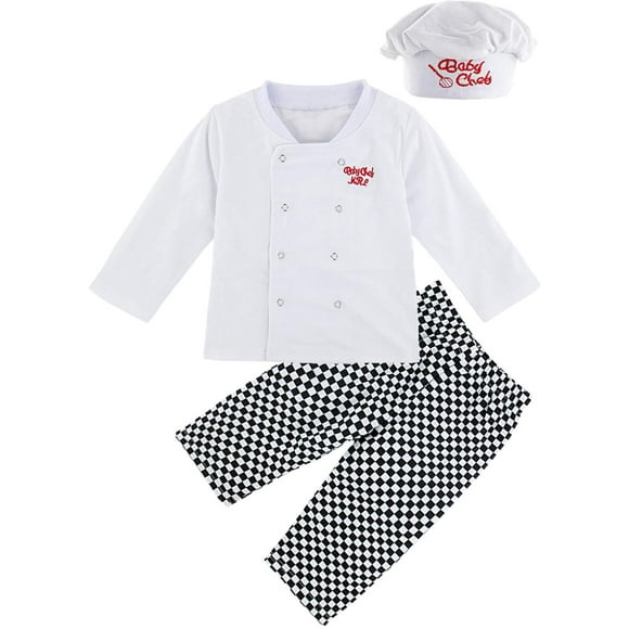 COSLAND Toddler Chef Costume Baby Boys Halloween Outfit, White, 4T