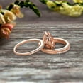 thumbnail image 3 of Trio Set 3.05 Carat 7mm Cushion Cut Morganite Wedding Set Engagement Ring Bridal Ring Anniversary Ring On 10k Rose Gold Halo Glaring Staggering, 3 of 5
