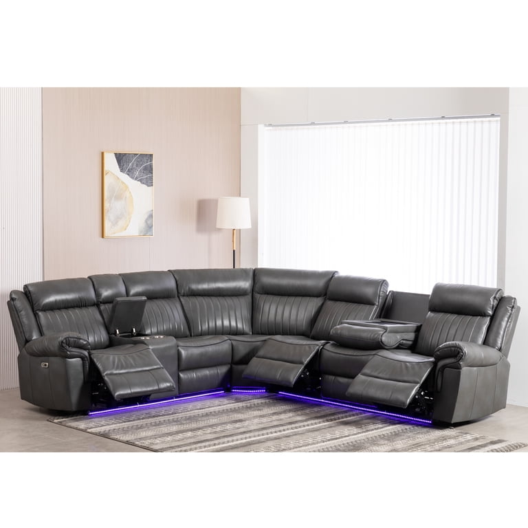 Hybition Power Reclining Sectional Sofa PU Leather L-Shaped Sofa